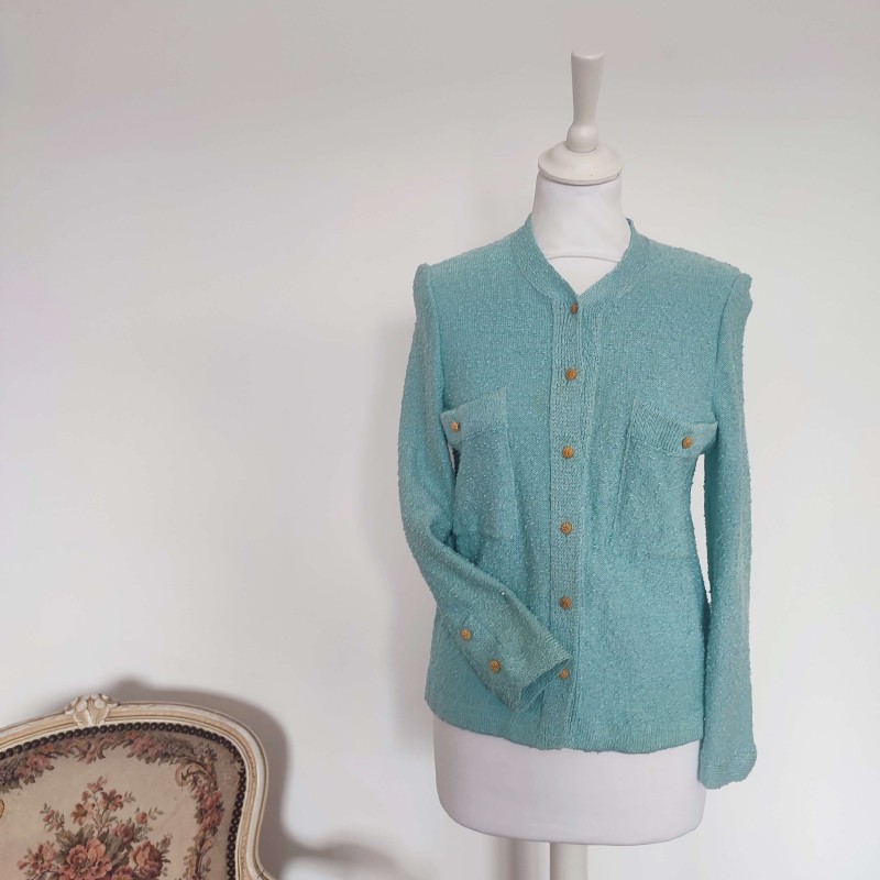 Gilet vintage bouclé turquoise clair T S Nicole A..