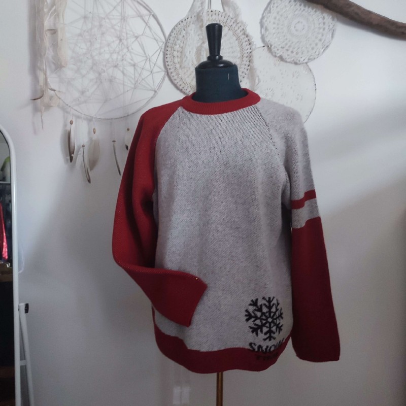Pull gris clair chiné et Bordeaux "Snow Time" T M AWS Pull gris clair chiné et Bordeaux "Snow Time" T M AWS
