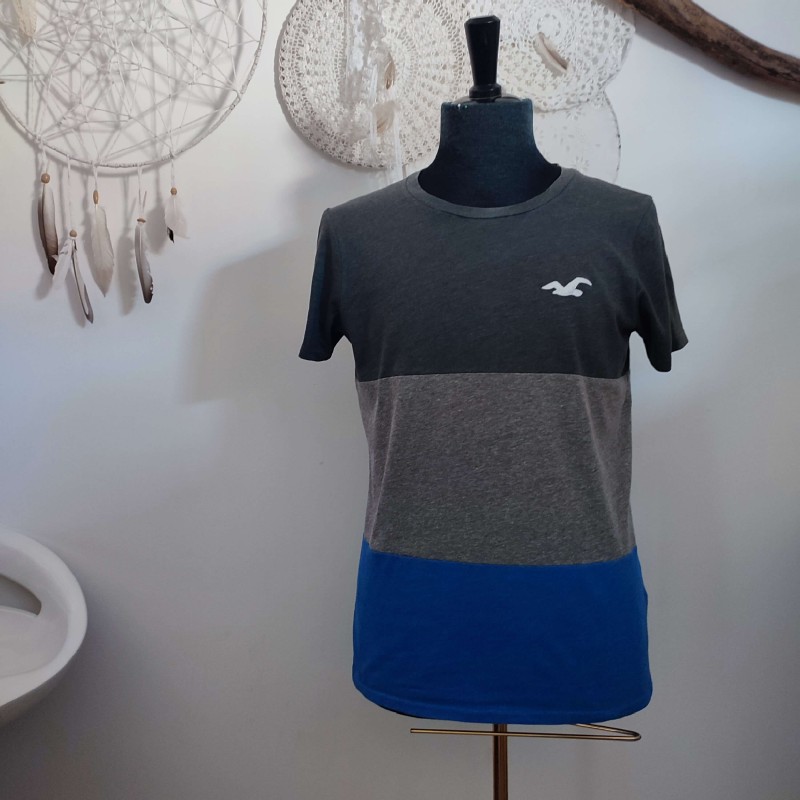 T-shirt tricolore bleu et gris T S Hollister