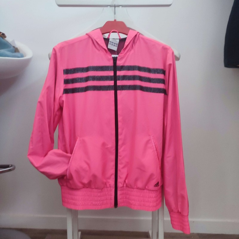 Veste de sport rose fluo à bandes noires pailletées 14 ans Adidas