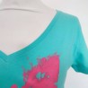 T-shirt en V turquoise inscription rose T 42-44 Complices - Encolure V