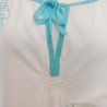 Blouse blanche à fleurs brodées turquoise T42 Etam - Encolure