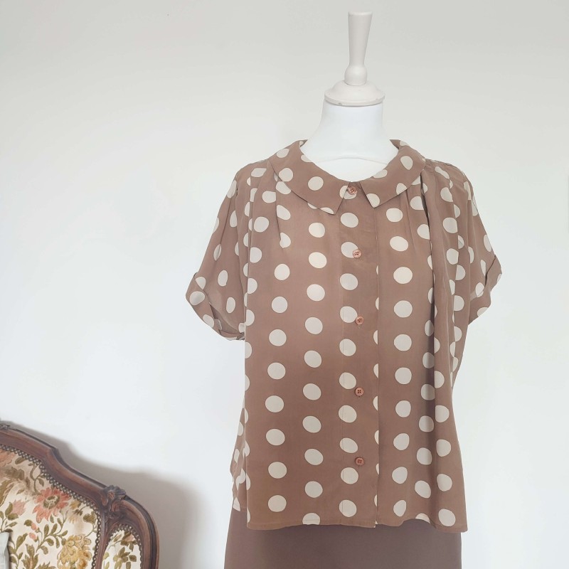 Chemisier caramel à gros pois T 42 Benetton