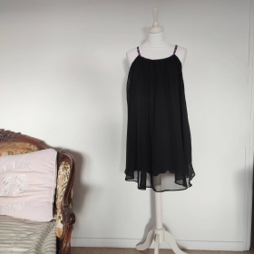 Robe courte en voile noir aux bretelles multicolores T XL Vintage Love