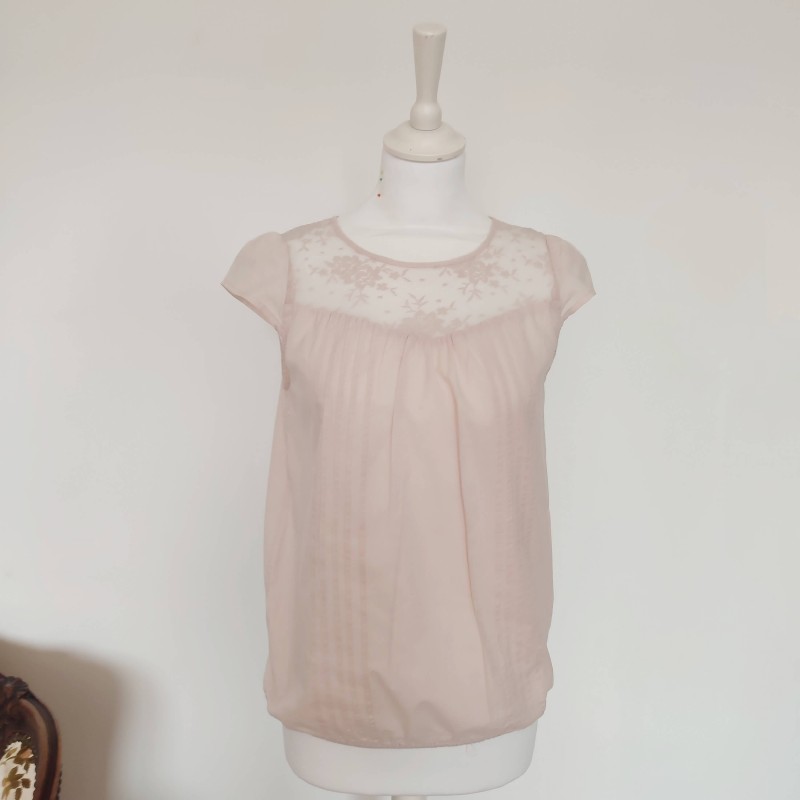 Blouse rose pâle à dentelle et plis T 36 Pimkie