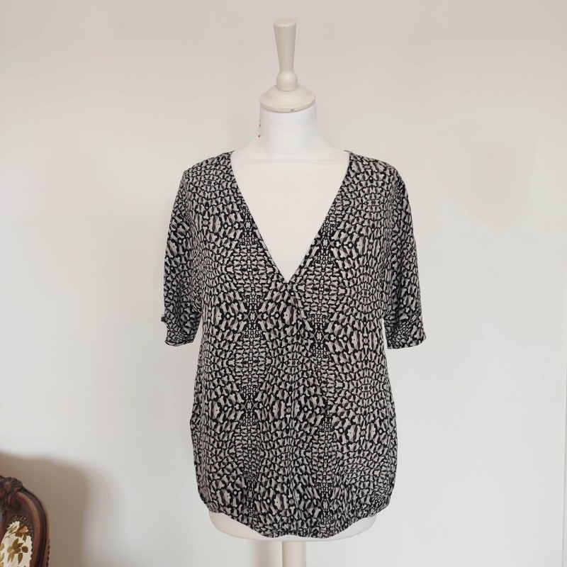 Blouse à motifs géométriques noirs et gris T 38 Monoprix