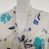 Veste de Tailleur en lin à fleurs bleues T 42 Dégriffé et Neuve ! 
- Encolure volantée