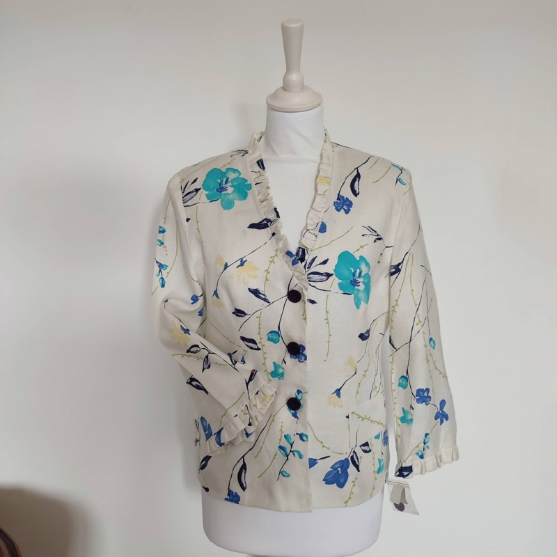 Veste de Tailleur en lin à fleurs bleues T 42 Dégriffé et Neuve !